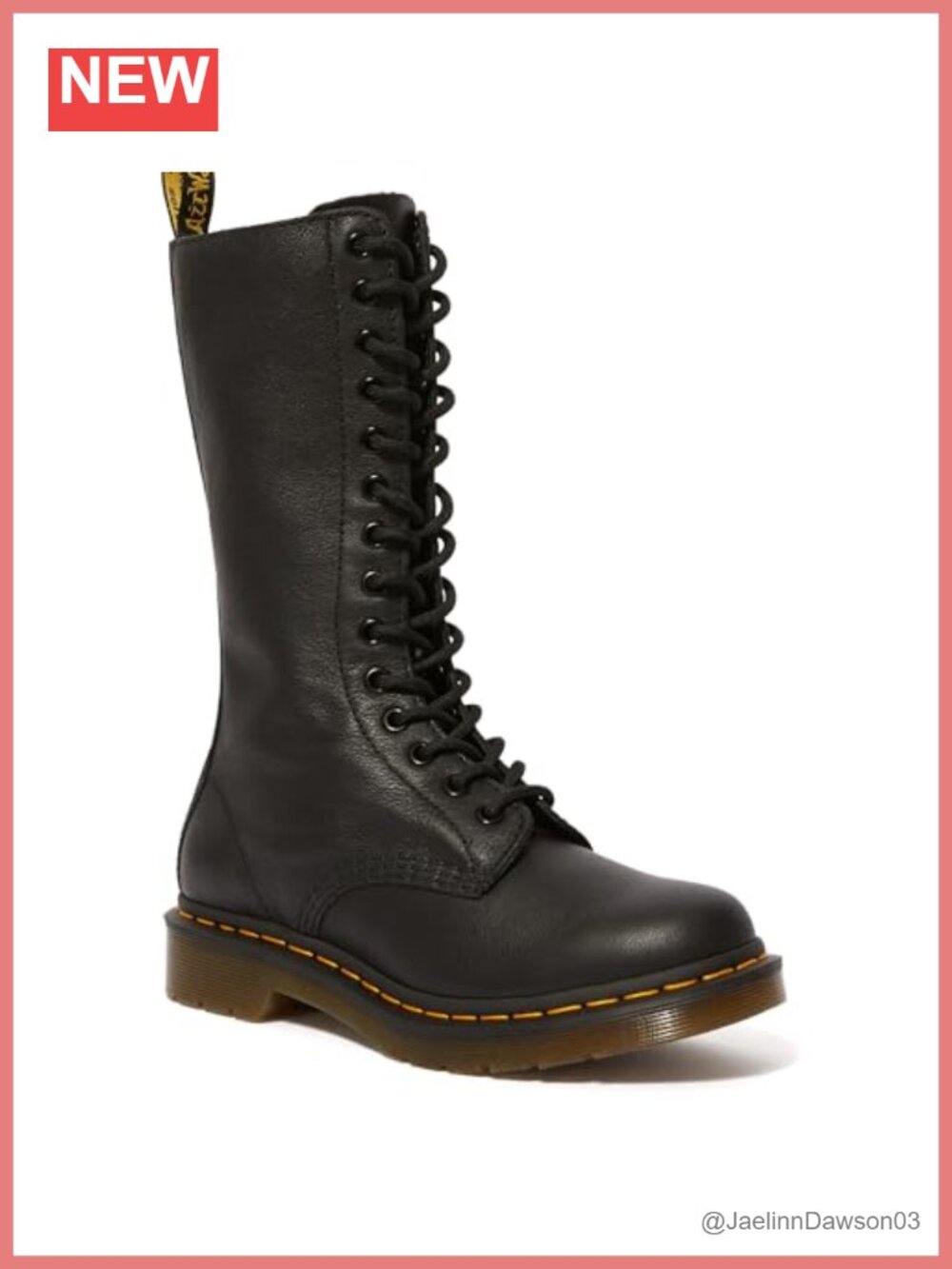 14 Eye Lace Up Leather Combat Boots Mid-Calf Chunky Sole